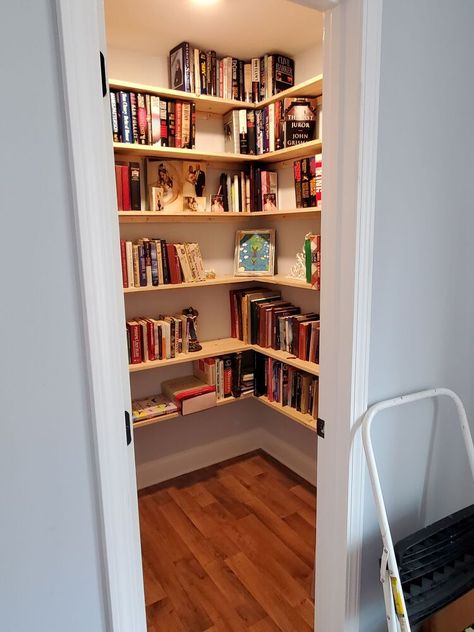 Closet Library Ideas, Library Closet, Kitchen Prep Station, Closet Library, Book Closet, Love Other Words, Birch Decor, Hamper Cabinet, Kitchen Bookshelf