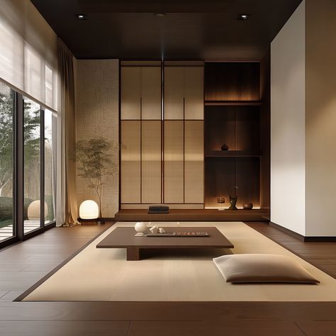 A fusion of Japanese and Scandinavian aesthetics, Japandi style embraces minimalism and functionality, characterised by clean lines, natural materials, and a neutral colour palette. The spaces are designed to evoke a sense of tranquility and simplicity, with an emphasis on light, space, and natural elements. Furniture pieces are low-profile and crafted from wood, while decor elements include organic textures and soft fabrics, creating a harmonious and serene environment that promotes relaxati... Indochine Interior, Home Yoga Room, Japandi Interior Design, Serene Environment, Organic Textures, Japandi Interior, Boho Shower Curtain, Interior Design Boards, Palm Jumeirah