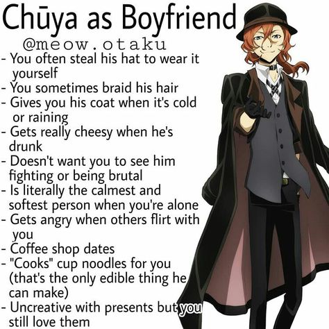 Chuuya Nakahara As Boyfriend, Chuuya As Your Boyfriend, Chuuya Boyfriend, Bsd Characters As Boyfriends, If Anime Characters Were Your Boyfriends, Chuuya As A Boyfriend, Chuuya Nakahara X Yn, Chuuya X Yn Fanart, Chuuya X Yn