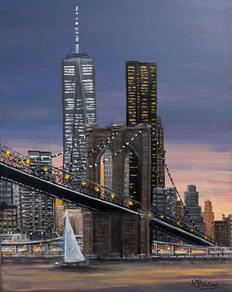 I just completed this commission today. It is an 11x14 painting of the Brooklyn Bridge. It will be sent off with two other paintings to a new collector in Las Vegas! #brooklynbridge #paintings #acrylicpainting #artoftheday #artoftheday🎨 #nycart #canvasart #canvasartwork #urbanlandscape #wallart #paintingbridges #newyorkpainting #newyorkpainter Nyc Painting, Downtown Night, Night Bridge, Seattle Downtown, New York Painting, Bridge Painting, Nyc Art, Urban Landscape, Easy Paintings