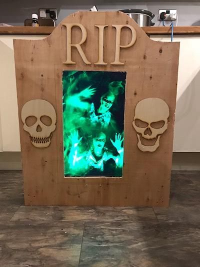 Halloween Approaches! What are YOU working on? – AtmosFX Digital Decorations Diy Mausoleum Halloween Prop, Halloween Crematorium, Alien Crash Site Halloween, Area 51 Haunted House, Haunted Mansion Hitchhiking Ghosts, Digital Decorations, Halloween Graveyard, Halloween Tombstones, Yard Haunt