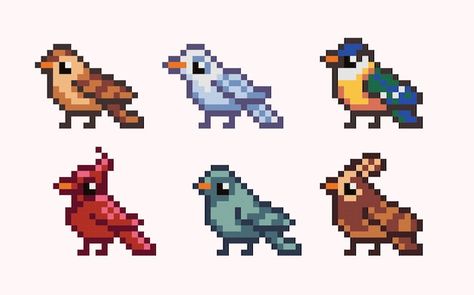 Pixel Bird, Pigeon Pixel Art, Pixel Art Items, Birds Pixel Art, Pixel Sprites, Pixel Art Hummingbird, Perler Bead Bird, Bird Grid Pattern, Bird Pixel Art