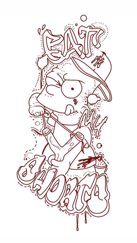 Boondocks Tattoo Stencil, Sleeve Tattoos Stencil, Flash Tattoo Stencil, Bart Simpson Tattoo, Flash Tattoo Sheet, Marvel Tattoo Ideas, Simpson Tattoo, Just Do It Wallpapers, Simpsons Tattoo