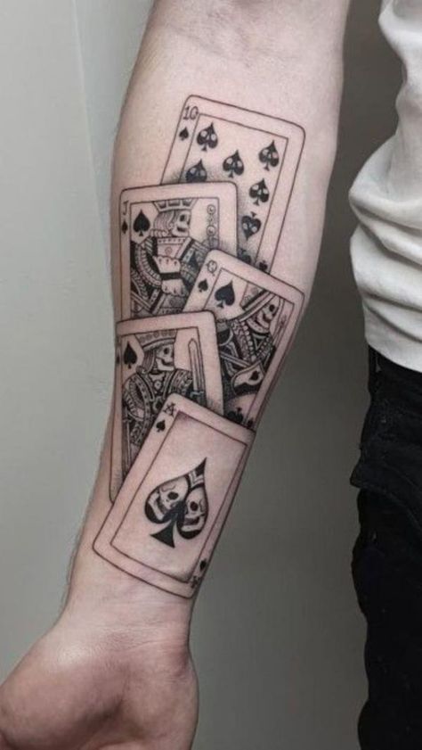 Dice Tattoo Men, Card Tattoos For Men, Poker Tattoo Ideas, Gambling Tattoo Ideas, Lifes A Gamble Tattoo, Gamble Tattoo, Compass Tattoos Arm, Playing Card Tattoo, Card Tattoos