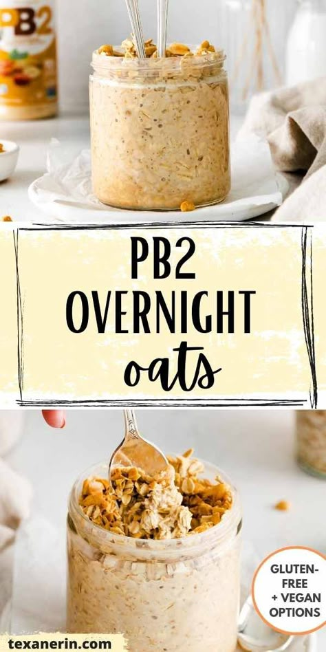 PB2 Overnight Oats (so peanut buttery!) - Texanerin Baking Bariatric Recipes Overnight Oats, Pb And Banana Overnight Oats, Overnight Oats With Powder Peanut Butter, Overnight Oats Pb Banana, Better Oats 100 Calorie Recipes, Smoothie With Pb2, Protein Overnight Oats Pb2, 2b Mindset Overnight Oats, Peanut Butter Cookie Overnight Oats