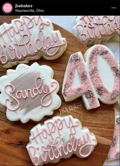 40th Cookies Women, 40th Birthday Cookies Women, Decorator Cookies, Appreciation Cookies, 40th Bday Ideas, Mason Jar Cookies, Sixth Birthday, Royal Iced Cookies, 40 Birthday