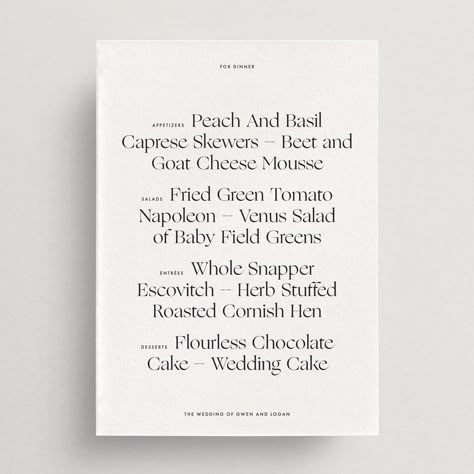 Wedding Menus Design, Beet And Goat Cheese, Dinner Party Menu, Wedding Sparrow, Letterpress Wedding, Wedding Menu Cards, Menu Card, Print Finishes, Stationery Collection