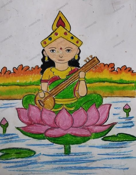 Saraswati kid drawing Saraswati Drawing For Kids, Saraswati Drawing Easy, Saraswati Drawing, Basic Drawings, Cartoon Drawing For Kids, Students Drawing, Bossy Girl, Scenery Drawing For Kids, Easy Scenery