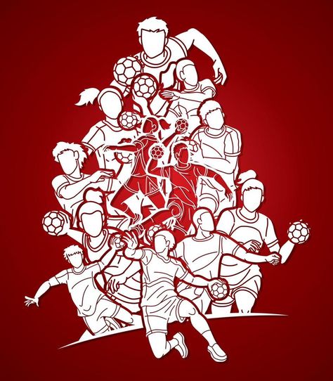 Group of Handball Sport Male and Female Players Team Mix Action Team Handball, Handball Players, Vector Animation, Download Background, Male And Female, Abstract Backgrounds, Clip Art, Collage, Sports