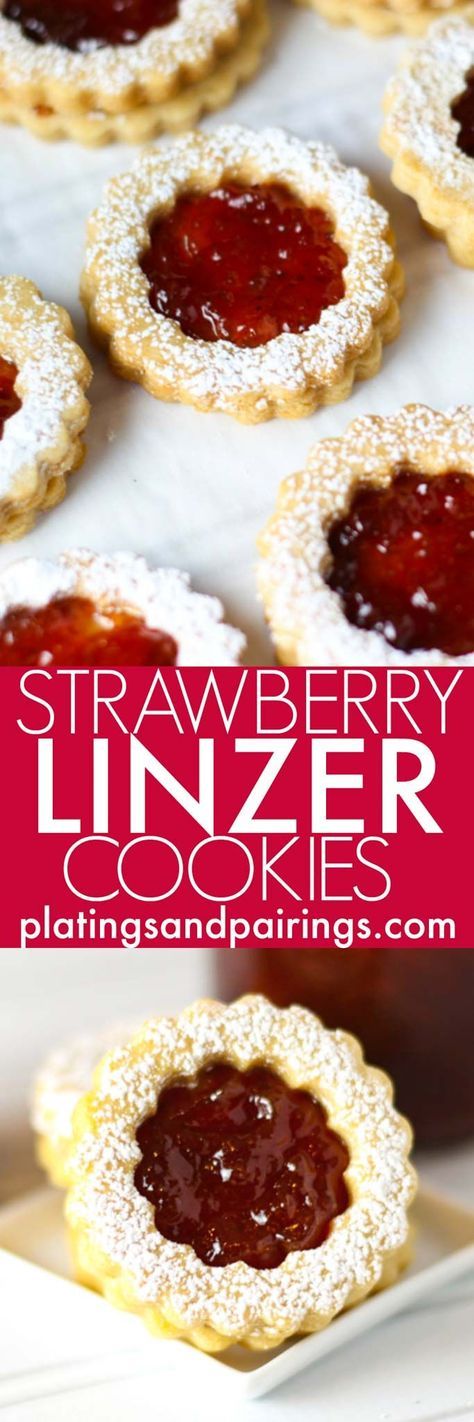 These Linzer Cookies with Strawberry Jam are a delightful, sweet treat that's perfect for holidays like Christmas and Valentine's Day! | platingsandpairings.com