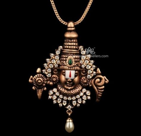 God Pendant, Kameswari Jewellers, Gold Temple Jewellery, Antique Necklaces Design, Gold Jewelry Outfits, Lord Balaji, Gold Mangalsutra Designs, Gold Necklace Indian Bridal Jewelry, Antique Bridal Jewelry