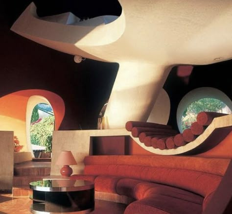 Retro Futurism Interior, Space Age Interior, Retro Futuristic Interior, 70s Interior Design, 70s Interior, Earthship Home, Retro Interior Design, Vintage Interior Design, Futuristic Interior