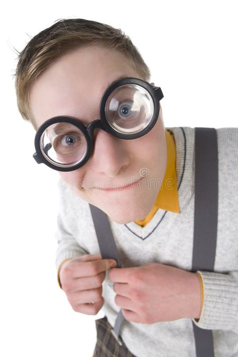 Be gentle... Shy nerd in funny glasses. Smiling and looking at camera. Holding h , #affiliate, #glasses, #Smiling, #camera, #funny, #gentle #ad Nerd Stock Photo, Big Glasses Drawing, Nerd Stock Image, Holding Glasses Reference, Looking Up At Camera Reference, Nerd Reference, Smiling Reference, Funny Glasses Pictures, Nerd With Glasses