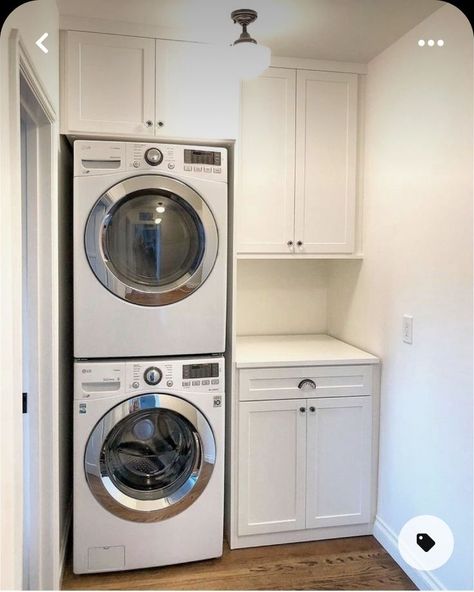 Airbnb Laundry Room Ideas, Small Washer Dryer Space, Laundry Room Ideas With Stacked Washer, Tiny Laundry Room With Stackable Washer And Dryer, Stacked Front Loader Laundry Room Ideas, Laundry Room Ideas Stacked Washer Dryer Storage, Laundry Tower Washer And Dryer, Laundry Room Cabinet Ideas Stackable, Washer Tower Laundry Room