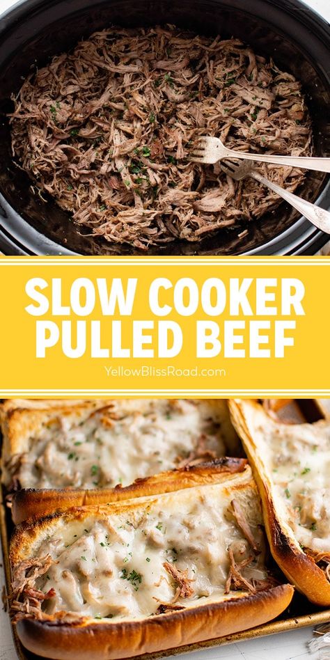 Slow Cooked Shredded Beef, Crockpot Beef Sliders Recipes, Slow Cooker Shredded Beef Sandwiches, Beef Pulled Sandwiches, Crockpot Pulled Beef Sandwiches, Pulled Roast Beef Crockpot, Shredded Roast Beef Sandwiches, Beef On A Bun Slow Cooker, Shredded Beef Stroganoff