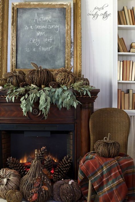 Simple natural autumn    such as pumpkins    acorns    and bowls of fresh fruit          Simple, natural autumn is my favorite.   And out i... Mantel Styling, Natural Fall Decor, Vibeke Design, Fall Mantle, Fall Decor Inspiration, Fall Country, Autumn Decorating, Fall Mantel, French Country Cottage