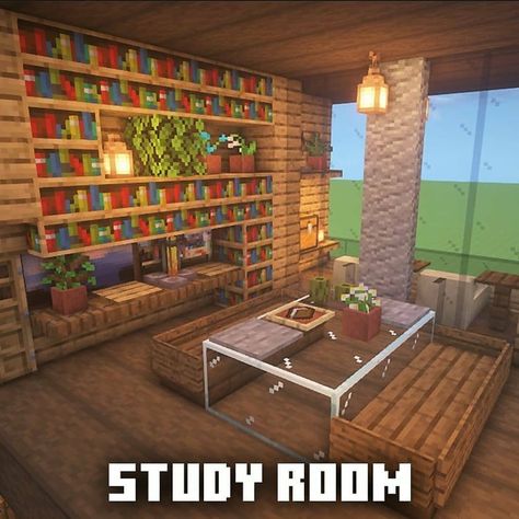 𝗠𝗶𝗻𝗲𝗰𝗿𝗮𝗳𝘁 𝗕𝘂𝗶𝗹𝗱𝘀 & 𝗜𝗻𝘀𝗽𝗶𝗿𝗮𝘁𝗶𝗼𝗻 posted on Instagram: “Follow @minecraftbuildtrick! Study Room Interrior Design! 🥰😶 Rate this idea built by…” • See all of @minecraftdesigns.daily's photos and videos on their profile. Minecraft Study Room, Star Minecraft, Mc Bedroom, Minecraft Small Castle, Deco Minecraft, Minecraft Interior Design Ideas, Minecraft Interior Ideas, Minecraft Rooms, Study Room Ideas