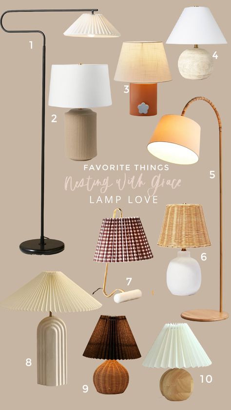 Favorite Things- Lamp Love - Nesting With Grace Lamp With Pleated Shade, Arch Lamp Over Dining Table, Where To Place Lamps In Living Room, Side Lamps Bedroom, Oregon Ranch, Arched Lamp, Bedroom Floor Lamp, Jungle Bedroom, Arch Lamp