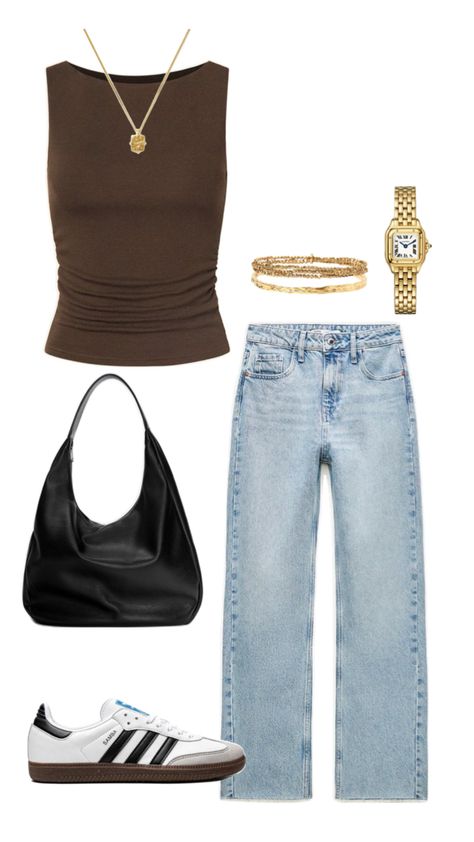 Mocha Brown Outfit Ideas, Mocha Color Outfit, Mocha Top Outfit, Brown Shirt And Jeans Outfit, Going Out Outfits Modest, Brown Tshirt Outfit Women, What To Wear To A Basketball Game, Mocha Outfit Ideas, Brown Tshirt Outfit