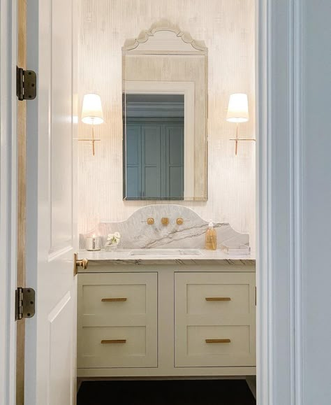 Powder Bath Backsplash, Powder Room Backsplash Ideas, Powder Room Vanity, Timeless Bathroom, Dream Bath, Bath Mirror, Powder Room Design, Master Bath Remodel, Boat House