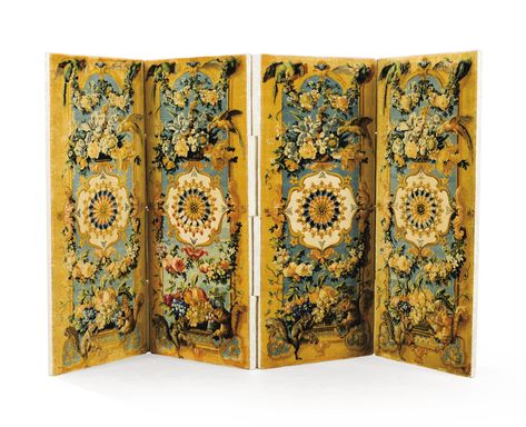 A Louis XIV Savonnerie moquette four-leaf folding screen, Chaillot manufacture, circa 1707-1709 Painted Screens, Folding Screen Room Divider, Dressing Screen, Floor Screen, Carved Wood Frame, Screen Painting, Wooden Screen, Arched Mirror, Room Screen