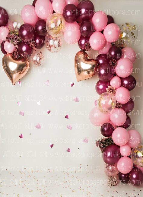 Pink Plum/Maroon Gold Heart Balloon Arch Photography | Etsy Pink And Plum Balloon Arch, Heart Balloon Arch, Arch Photography, Valentine Photo Shoot, Confetti Cake, Dance Ideas, Gold Party Decorations, 29th Birthday, Sweet 16 Birthday Party