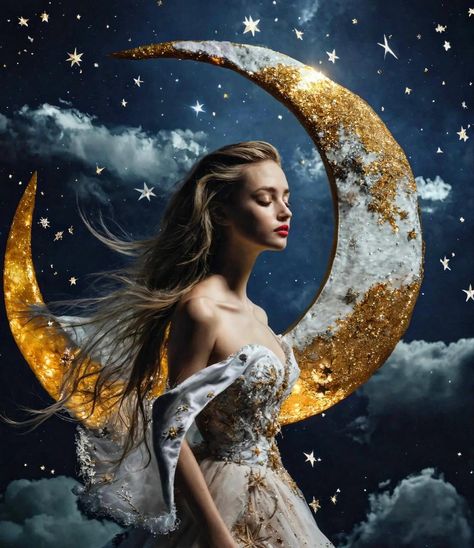 Fly me to the moon 🌙 #aigirl #aiart #artworkoftheday #aiartist #sweetdream Star Photoshoot, Moon Photoshoot, Goddess Photoshoot, Moon Photo, Star Goddess, Fly Me To The Moon, Shoot The Moon, Moon Photos, Moon Goddess