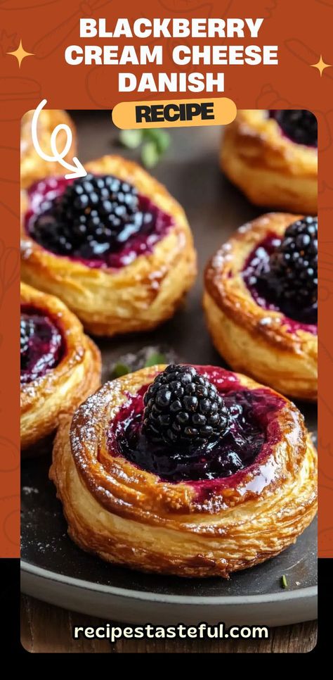 These Blackberry Cream Cheese Danish pastries are an irresistible combination of flaky puff pastry, creamy filling, and luscious blackberry curd. Perfect for brunch, dessert, or gifting, these danishes offer a delightful blend of sweet and tangy flavors. Impress your guests with this easy yet elegant recipe! #BlackberryDanish #CreamCheeseDanish #PuffPastryDesserts #BrunchRecipes #EasyBaking #SweetTreats Blackberry Curd, Blackberry Cream Cheese, Cream Cheese Danish Recipe, Danish Pastries, Cheese Danish Recipe, Brunch Dessert, Puff Pastry Cream Puffs, Puff Pastry Desserts, Cream Cheese Danish