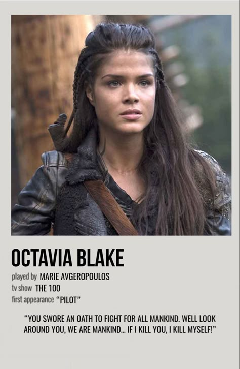 minimal polaroid character poster for octavia blake from the 100 Polaroid Image, The 100 Poster, Movie Character Posters, The 100 Characters, Octavia Blake, Marie Avgeropoulos, The 100 Cast, Character Posters, Most Paused Movie Scenes