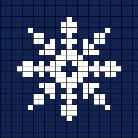 A pixel art template of a snowflake shaped like an ex and plus on top of one another. Knitting Snowflake Pattern, Snowflake Grid Pattern, Snowflake Alpha Pattern, Pixel Art Snowflake, Snowflake Knitting Chart, Snowflake Pixel Art, Winter Alpha Pattern, Snowflake Knitting Pattern, Christmas Pixel Pattern