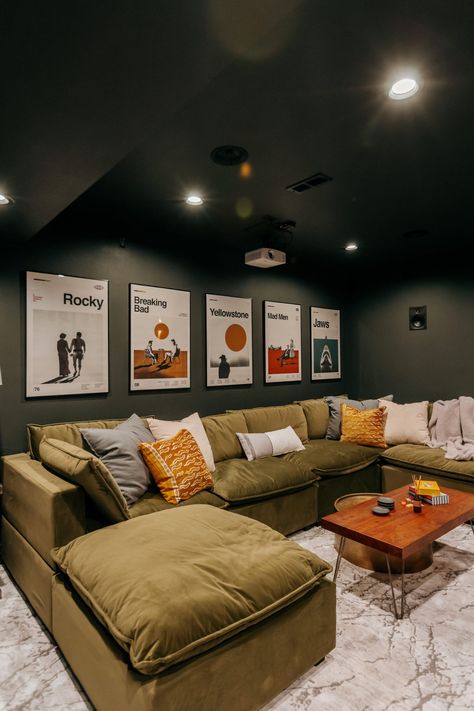 Basement Inspiration, Home Cinema Room, Basement Living Rooms, Basement Makeover, Home Theater Rooms, Cinema Room, Studio Mcgee, Movie Room, Basement Design