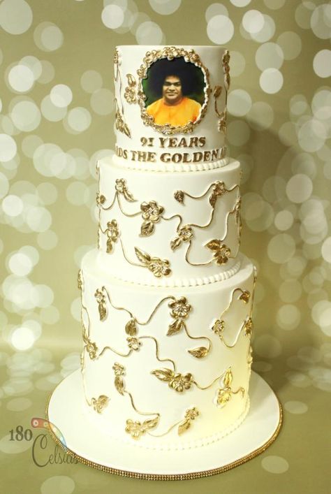 Sai Baba's 91st birthday by Joonie Tan 91st Birthday, 91 Birthday, Sai Baba Hd Wallpaper, Sathya Sai Baba, 3 Tier Cake, Awesome Cakes, Cute Birthday Cakes, Deep Meaning, The Golden Age