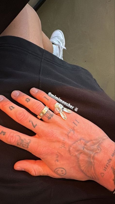 Minimal Hand Tattoo Men, Hand Tattoos Man, Romeo Beckham Tattoo, Small Stomach Tattoos For Guys, Meaningful Men Tattoo Ideas Guys, Men S Hand Tattoo, Hands Tatoos, Men’s Finger Tattoos, Men’s Hand Tattoos