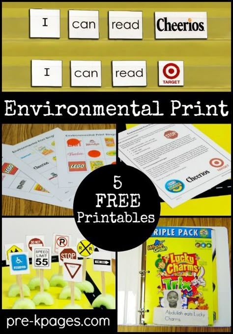 5 Free Environmental Print Activities for Preschool and Kindergarten Environmental Print Activities, Prek Literacy, Emergent Literacy, Environmental Print, Preschool Teachers, Preschool Reading, Language Centers, Activities For Preschool, Preschool Literacy