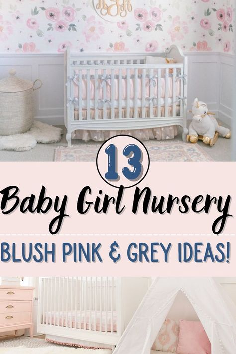 Pink Grey And Gold Nursery, Grey White Pink Nursery, Blush Pink And Grey Nursery, Blush And Grey Nursery, Pink And White Nursery Walls, Blush Pink Baby Nursery, Pink And Grey Baby Room, Pink And Grey Nursery Ideas, Grey Crib Nursery Girl