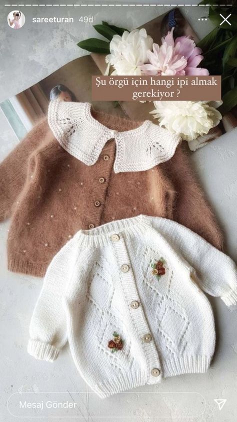 Hand-knitted Baby Outfit Designs Baby Hats Knitting Free, Hand Knitted Dress, Crochet Baby Sweaters, Vintage Childrens Clothing, Crochet Baby Sweater, Sweater Ideas, Sewing Baby Clothes