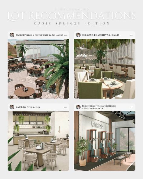 Sims 4 Shopping Mall, Sims 4 Oasis Springs, French Townhouse, Oasis Restaurant, Ts4 Builds, Sims 4 Restaurant, Living Room Sims 4, Oasis Springs, Sims 3 Mods