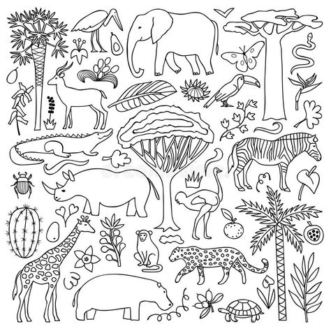 African Plants Illustration, Kids Room Mural, South African Animals, Africa Drawing, Jungle Drawing, Safari Nursery Wall, Wall Decor Kids Room, Doodle Wall, Woodland Wallpaper