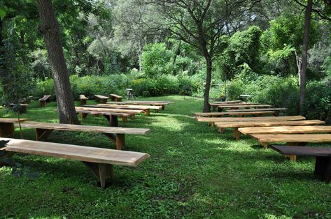 Services | Creekside Creekside Wedding, Clearing In The Woods, Country Property, Live Edge Bench, Rustic Bar, Ceremony Venue, Beautiful Backdrops, Forest Wedding, Wedding Seating