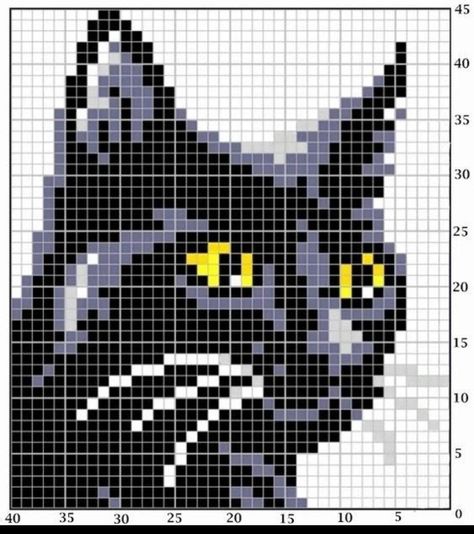 Black Cat Pixel Art, Black Cat Cross Stitch, Kat Haken, Cat Cross Stitches, Scarf Ideas, Graph Crochet, Fair Isle Knitting Patterns, Crochet Cat Pattern, Pixel Crochet