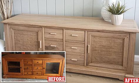 Refinish Tv Cabinet, Refinished Tv Cabinet, Tv Cabinet Paint Ideas, Upcycled Furniture Tv Cabinet, Painted Tv Cabinet Ideas, Tv Cabinet Flip, Tv Cabinet Makeover Ideas, Chalk Paint Tv Cabinet, Upcycle Tv Cabinet