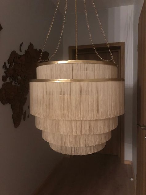 XL Tassel Fringing Lampshade Large Pendant Light Fringe - Etsy Fringe Lampshade, Fringe Chandelier, Light Fringe, Large Pendant Light, Ceiling Trim, Boho Chandelier, Gold Ceiling, Large Pendant Lighting, Boho Fringe