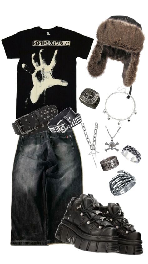 Emo Outfits Accessories, Rock Guys Aesthetic, Gangster Outfit Men, Rockstar Aesthetic Outfits Men, Male Emo Outfits, Grunge Guy Outfits, Y2k Grunge Men, Emo Outfits For Guys, Emo Outfits Men