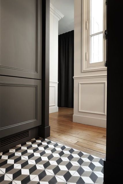 Eye For Design: Decorating With Geometric 3D Flooring.......Modern Yet Classical 3d Flooring, Restroom Design, Trendy Interiors, Geometric Floor, Geometric 3d, Flooring Trends, Parisian Apartment, Tile Inspiration, Styl Boho