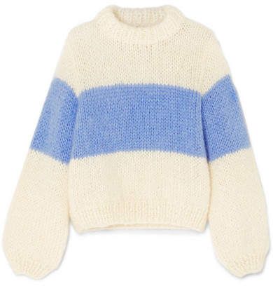 GANNI - Julliard Striped Mohair And Wool-blend Sweater - Sky blue Ganni Knitwear, Cozy Sweaters Outfits, Ganni Sweater, Cozy Sweaters Autumn, Png Vintage, Influencers Fashion, Wool Blend Sweater, Fall Sweaters, Cozy Knits