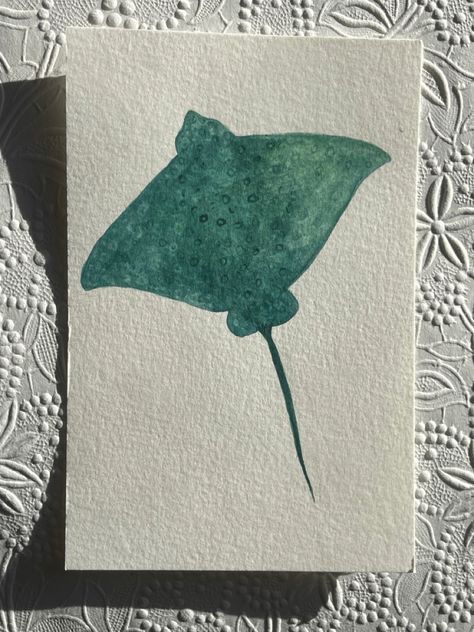 Stingray Watercolor Painting, Stingray Painting Easy, Shark Painting Easy, Stingray Watercolor, Surf Bored, Stingray Painting, Orca Watercolor, Stingray Drawing, Shark Watercolor