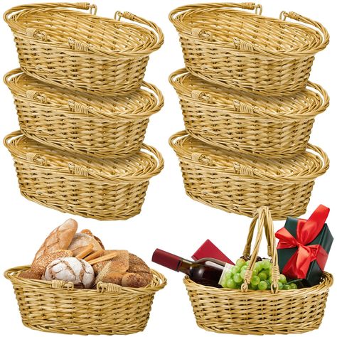 PRICES MAY VARY. 6 Wicker Baskets: you will receive 6 pieces of wicker baskets with handles, providing you with multiple storage options for your household; Practical and attractive, these bread baskets allow efficient organization of your items across different settings; Also ideal for using as empty gift baskets for Christmas, birthday Natural and Reliable Material: our harvest basket is woven from wicker material, safe to touch and contact with your food, with good strength and natural aesthe Wrapping Gift Baskets, Empty Gift Baskets, Thanksgiving Baskets, Basket Braid, Bread Gifts, Vegetable Bread, Harvest Basket, Picnic Baskets, Gourmet Gift Baskets