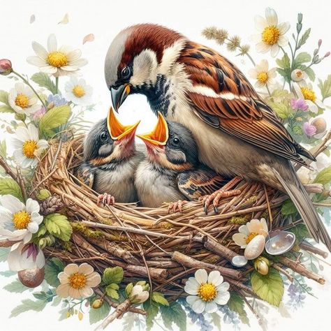 Birds In Nest, Birds Paintings, Blue Bird Art, London Art Print, Colored Pencil Artwork, Bird Paintings, Soyut Sanat Tabloları, Art Painting Gallery, Bird Painting