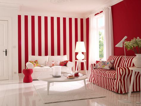 Red Wall Paint, Best Wall Colors, White Wall Paint, Wall Color Combination, Accent Wall Paint, Striped Room, Striped Walls, Paint Design, Red Rooms