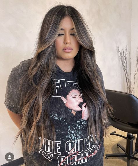 Dark Brown Hair With Blonde Pieces, Balayage Hair With Extensions, Partial Highlights Black Hair, Blonde Hair Black Roots, Reverse Balayage Blonde To Brown, Brownie Batter Hair Color, Dark Brown Hair With Blonde Highlights, Reverse Balayage, Girl Hair Dos